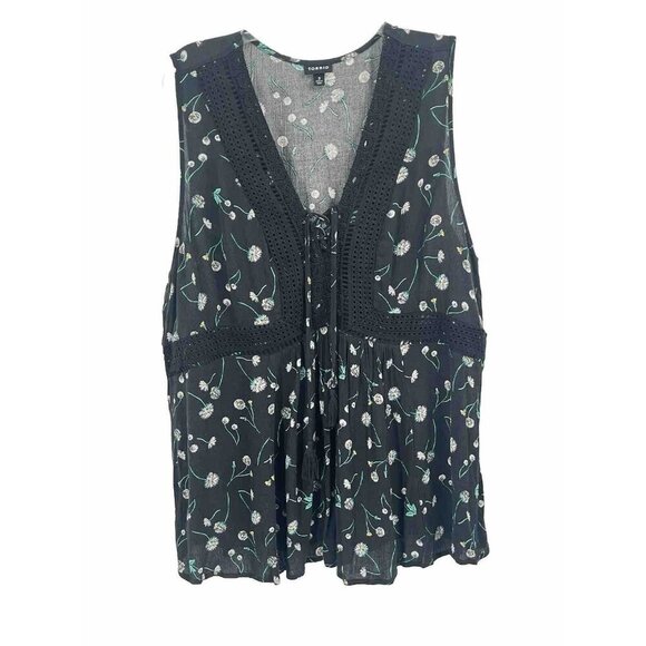 Torrid Black Floral Embroidered Sleeveless Top Boho Tassel Sz 3X - Picture 1 of 6